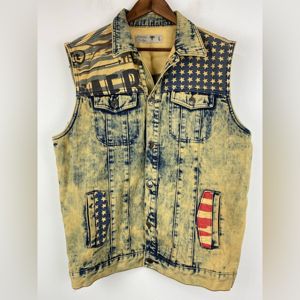 Diamond Stash size Large/38 Men’s Sahara American Flag Jacket Vest & Jeans - Picture 2 of 16